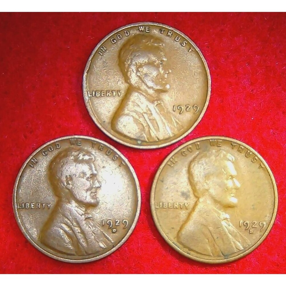 1929 Lincoln Wheat Cent 3-Coin Set P, D, and S - Lot 295